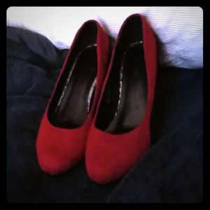 Red and black platform heels.